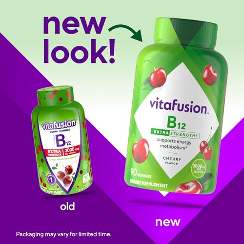Vitafusion فيتافيوجن فيتامين ب12 جومي قوي إضافي يدعم صحة التمثيل الغذائي للطاقة وصحة الجهاز العصبي مكمل فيتامين جومي للنساء والرجال بنكهة الكرز 45 يوم إمداد 90 حبة - Image 5