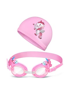 SYOSI Kids Swim Cap Swimming Goggles Toddler Swimming Cap with Ear Plugs Waterproof Kids Cloth Bathing Cap Goggles for Children Girls Age 3-12 Lovely Cute Cartoon  - Image 1