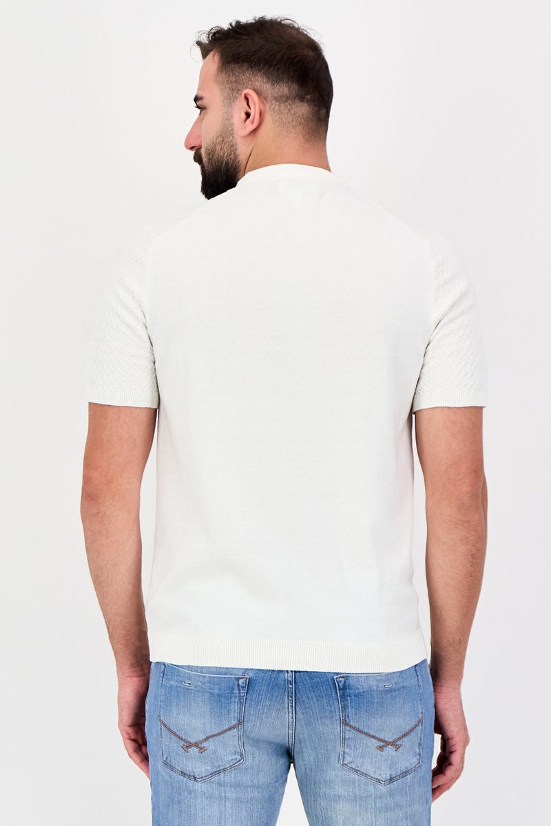 Threadbare Men Crew Neck Short Sleeve Textured T-Shirt, White - Image 3