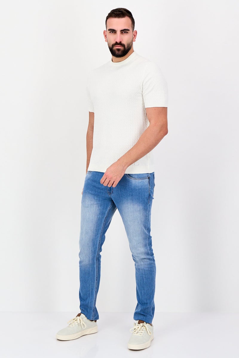 Threadbare Men Crew Neck Short Sleeve Textured T-Shirt, White - Image 4