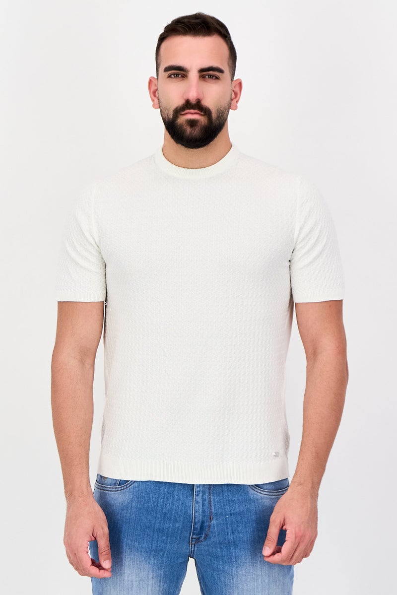 Threadbare Men Crew Neck Short Sleeve Textured T-Shirt, White - Image 1