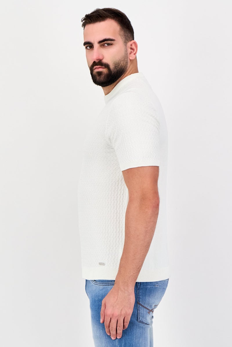 Threadbare Men Crew Neck Short Sleeve Textured T-Shirt, White - Image 2