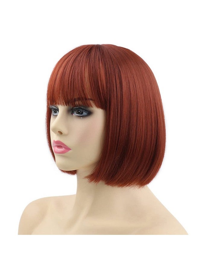 SYXLCYGG Bob Wig Short Red Wigs Synthetic 10" Straight Womens Hair Wig With Bangs Girl Cosplay Party White Women Daily (Free Wig Cap) - Image 4