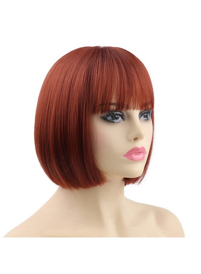 SYXLCYGG Bob Wig Short Red Wigs Synthetic 10" Straight Womens Hair Wig With Bangs Girl Cosplay Party White Women Daily (Free Wig Cap) - Image 3