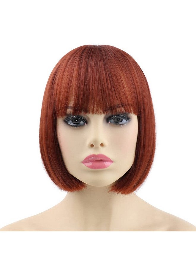 SYXLCYGG Bob Wig Short Red Wigs Synthetic 10" Straight Womens Hair Wig With Bangs Girl Cosplay Party White Women Daily (Free Wig Cap) - Image 1