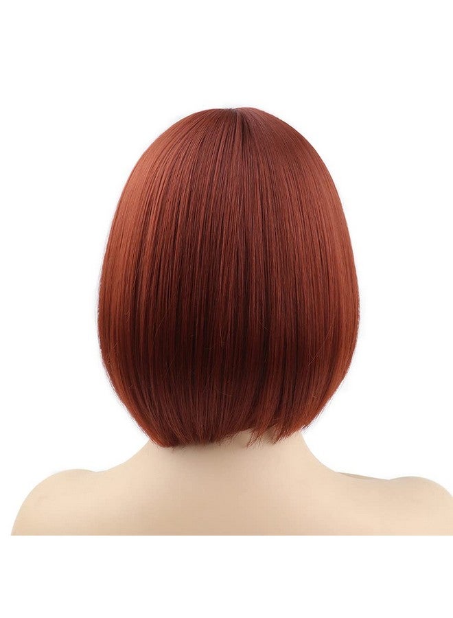 SYXLCYGG Bob Wig Short Red Wigs Synthetic 10" Straight Womens Hair Wig With Bangs Girl Cosplay Party White Women Daily (Free Wig Cap) - Image 5