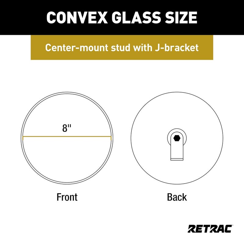 RETRAC 610673 8-Inch Stainless Steel Center-Mount Convex Mirror Head with J-Bracket, Universal Driver or Passenger Side Shock rubber edge - Image 3