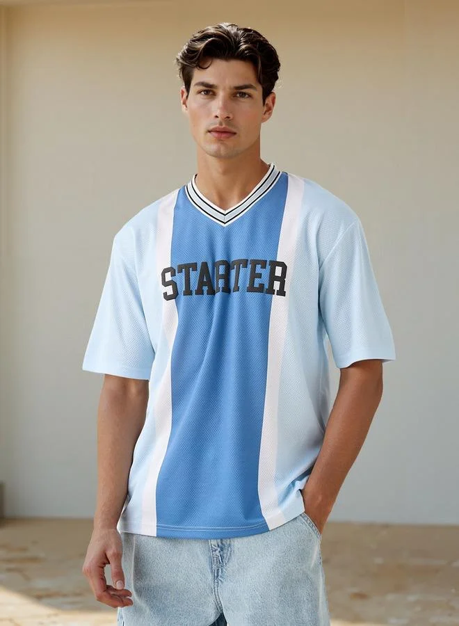 STARTER Starter Printed V-neck T-shirt with Short Sleeves