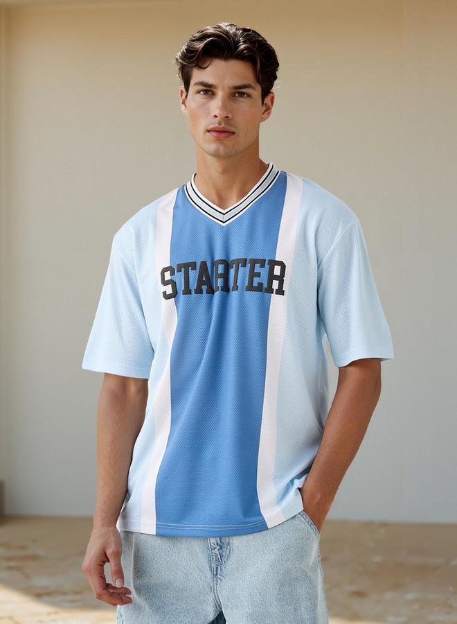 Starter Printed V-neck T-shirt with Short Sleeves - Image 1