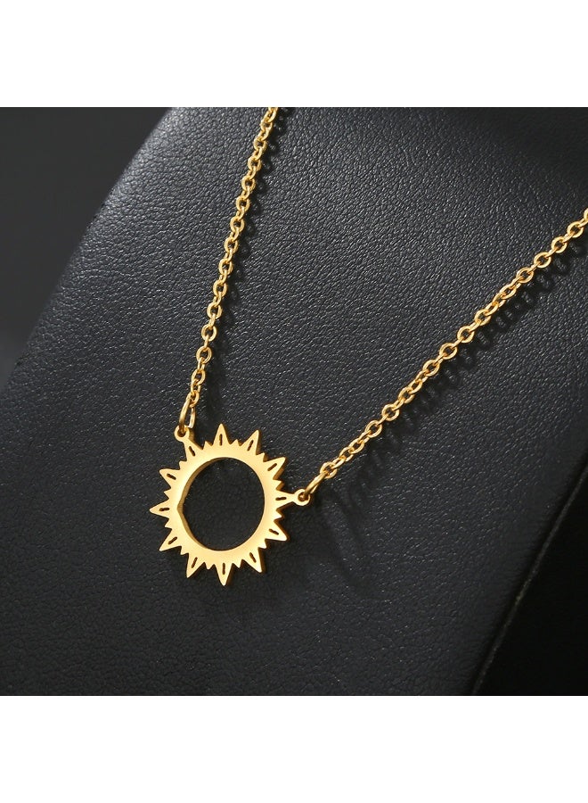 Steel Empty Sun Pendant Necklace- Gold - Image 1