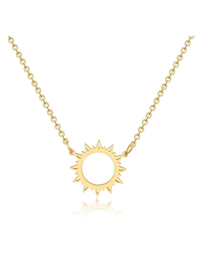 Steel Empty Sun Pendant Necklace- Gold - Image 2
