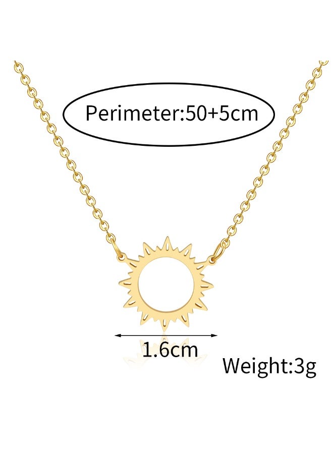 Steel Empty Sun Pendant Necklace- Gold - Image 3