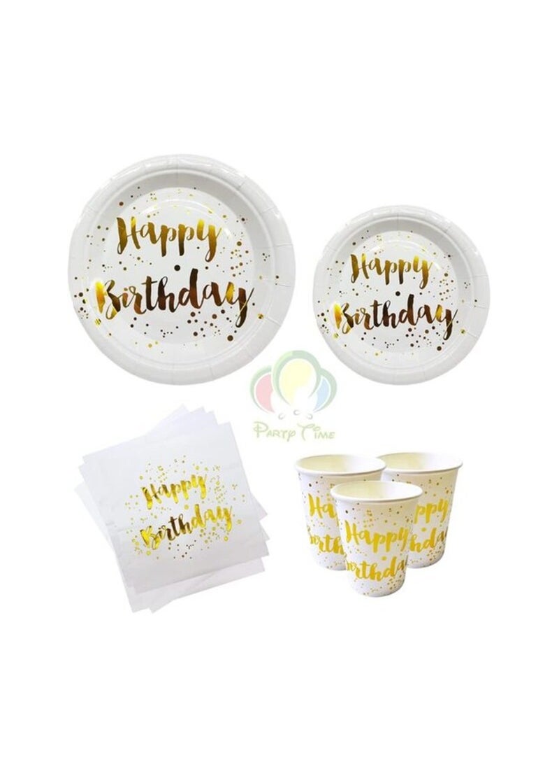 Party Time Party Time Set of Blue & Gold Happy Birthday Party Tableware Set Includes Paper Plates, Tissue & Paper Cups, Disposable Tableware Party Set for Birthday Party Supplies - (Serves 6, 24-Pieces) 