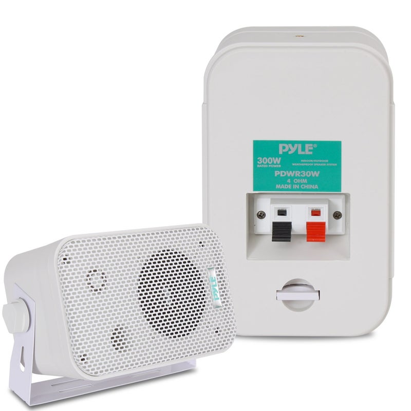 Pyle Home Dual Waterproof Outdoor Speaker System - 3.5 Inch Pair of Weatherproof Wall,Ceiling Mounted Speakers Heavy Duty Mesh Covers, Universal Mount -Use in the Pool, Patio, Indoor PDWR30W(White) - Image 2