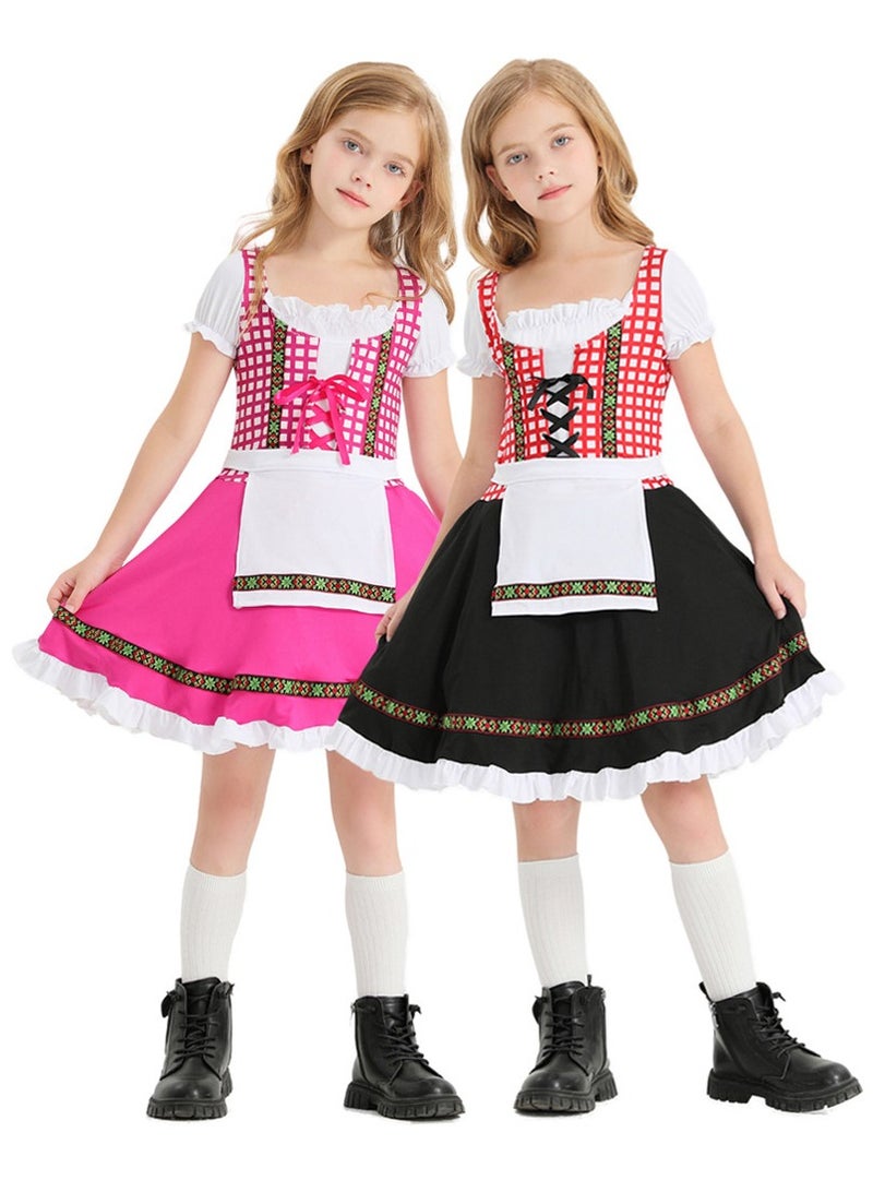 German traditional festival suit pink plaid print national performance costume