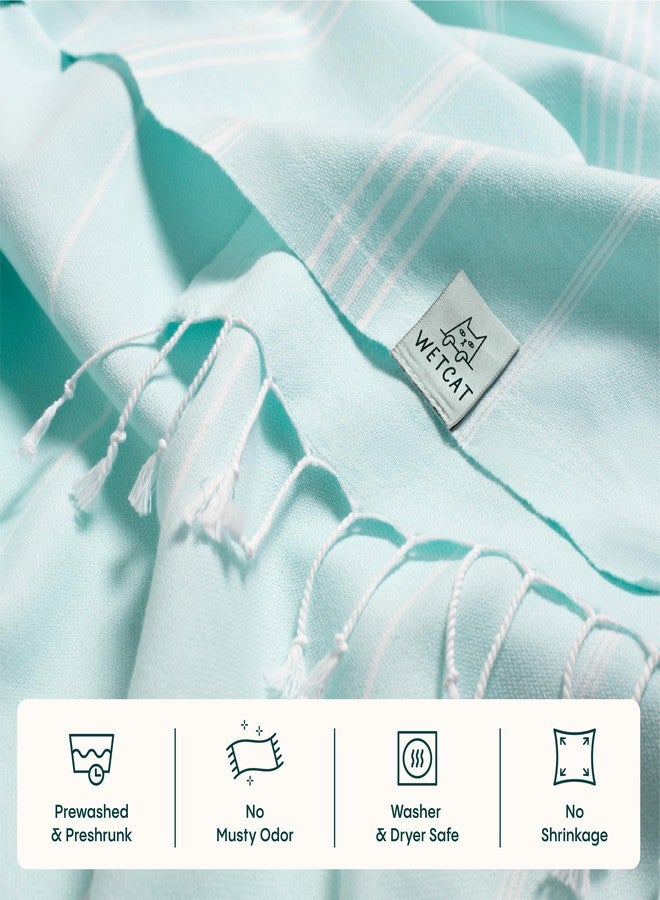 WETCAT Turkish Beach Towel Oversized (38"x71") 100% Turkish Cotton, Made in Turkey - Sand Free, Extra Large, Ultra Soft, Quick Drying, Compact & Lightweight for Travel - Aqua - Image 5