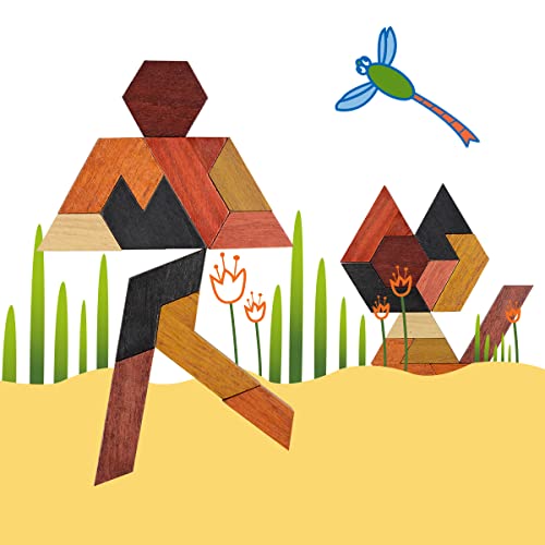 KINGOU Hexagon Tangram Puzzle Wooden Brain Puzzles for Kids & Adult Challenge Wooden Brain Teasers Puzzle Games for Family Party Gift - Brain Games for Kids - Image 5
