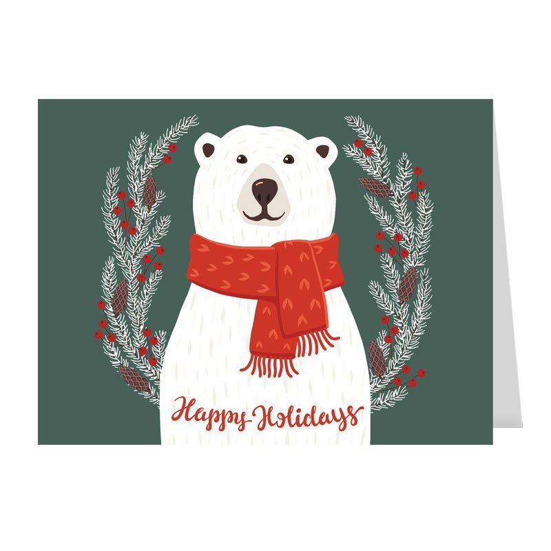 Canopy Street Smiling Polar Bear Holiday Card Pack / 25 Christmas Greeting Cards With Inside Verses And Envelopes / 4 5/8" x 6 1/4" Happy Holidays Cozy Winter Seasonal Holiday Cards - Image 1