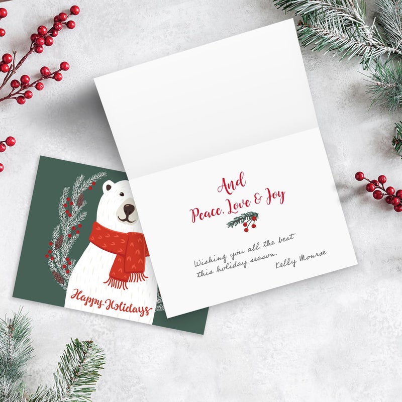 Canopy Street Smiling Polar Bear Holiday Card Pack / 25 Christmas Greeting Cards With Inside Verses And Envelopes / 4 5/8" x 6 1/4" Happy Holidays Cozy Winter Seasonal Holiday Cards - Image 3