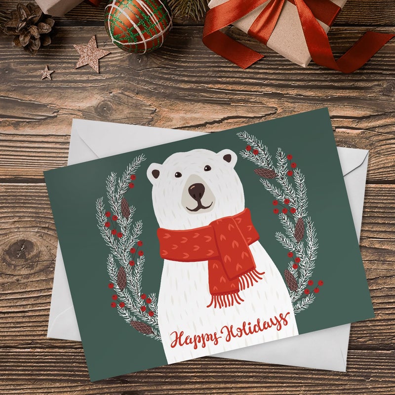 Canopy Street Smiling Polar Bear Holiday Card Pack / 25 Christmas Greeting Cards With Inside Verses And Envelopes / 4 5/8" x 6 1/4" Happy Holidays Cozy Winter Seasonal Holiday Cards - Image 4