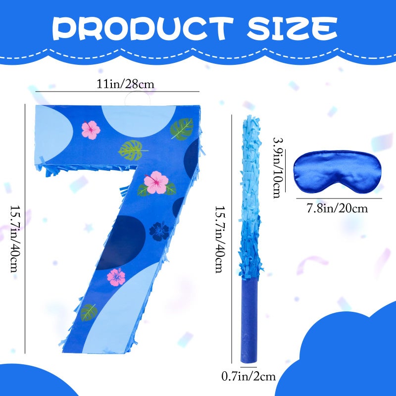 Sodolike 16 Inch Blue Pinata Set with Hawaii Pattern Number 7 PiÃ±ata, Blindfold and Stick for Boys Girls 7th Birthday Party Decorations (7-Hawaii Pattern PiÃ±ata) - Image 2
