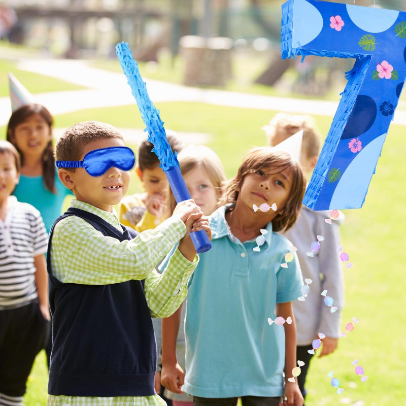 Sodolike 16 Inch Blue Pinata Set with Hawaii Pattern Number 7 PiÃ±ata, Blindfold and Stick for Boys Girls 7th Birthday Party Decorations (7-Hawaii Pattern PiÃ±ata) - Image 4