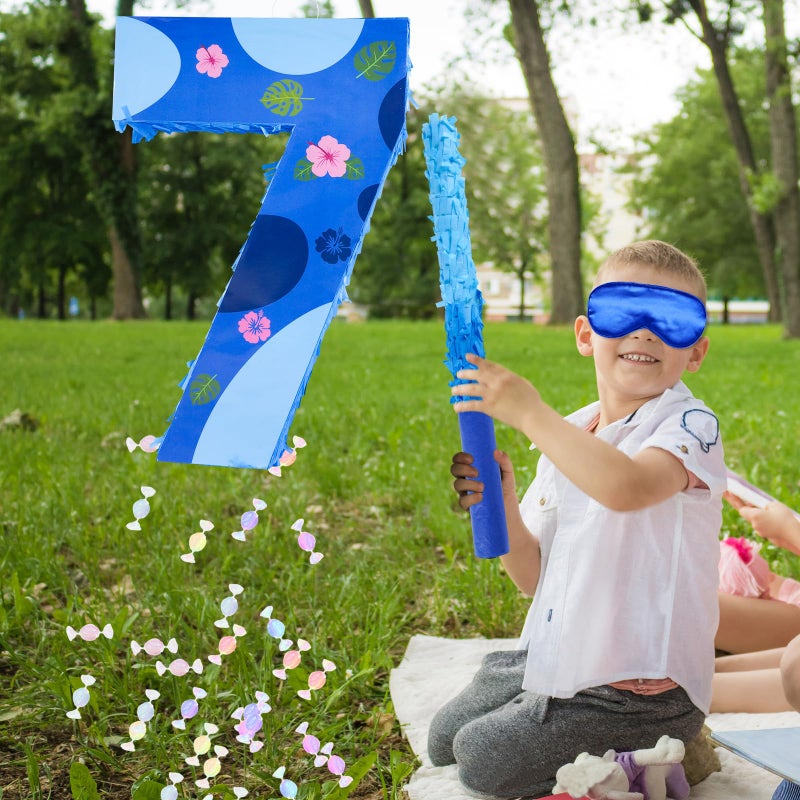 Sodolike 16 Inch Blue Pinata Set with Hawaii Pattern Number 7 PiÃ±ata, Blindfold and Stick for Boys Girls 7th Birthday Party Decorations (7-Hawaii Pattern PiÃ±ata) - Image 5