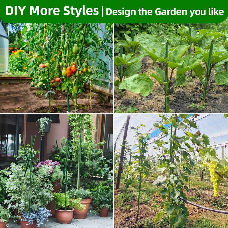 Fabulas Garden Stakes 16 Inch 70 Pack, Diy 4ft 5ft 6ft 7ft 8ft Tomato Stakes Plastic Coated Metal Plant Sticks Stakes Supports with 40 Connectors 30 Rotatable Clips for Indoor Outdoor Plants Vegetable - Image 5