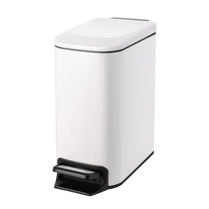 Cesun Small Bathroom Trash Can with Lid Soft Close, Step Pedal, 6 Liter / 1.6 Gallon Stainless Steel Slim Garbage Can for Bedroom, Diaper Waste Basket with Removable Inner Bucket (White) - Image 1