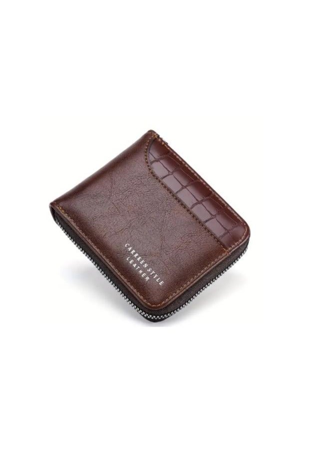 CarrKen Leather wallet, with external zipper and 8 internal pockets, elegant wallet for money, ATM cards and coins, brown - Image 1