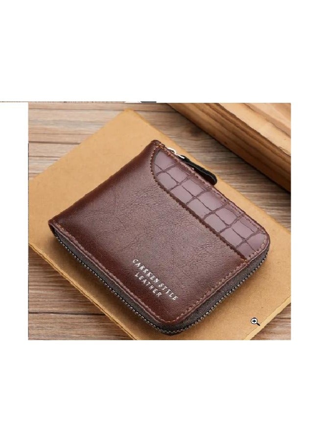 CarrKen Leather wallet, with external zipper and 8 internal pockets, elegant wallet for money, ATM cards and coins, brown - Image 2