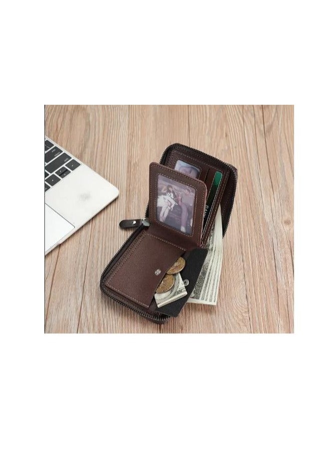 CarrKen Leather wallet, with external zipper and 8 internal pockets, elegant wallet for money, ATM cards and coins, brown - Image 3
