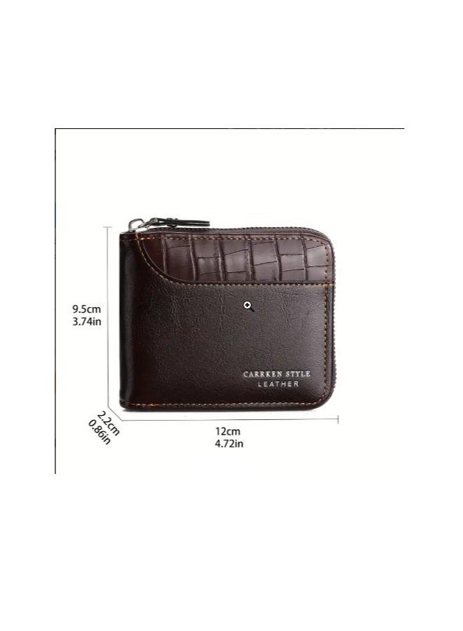 CarrKen Leather wallet, with external zipper and 8 internal pockets, elegant wallet for money, ATM cards and coins, brown - Image 5