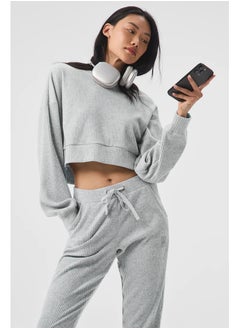 alo alo Yoga Set MUSE Sports set Thread loose casual hoodie sports two-piece set Tibetan grey 