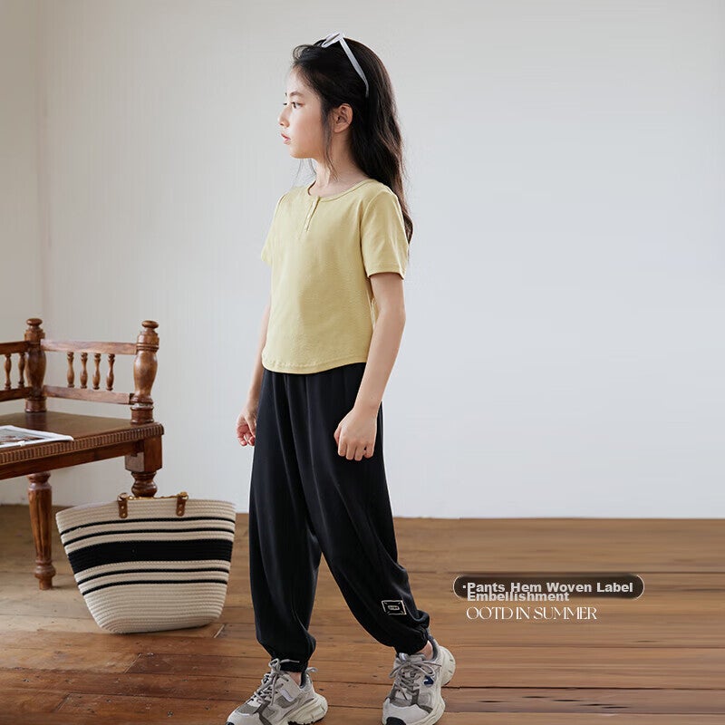 JD Jing Zao LUSON Chen Dazhu Girls' Pants, Summer Thin Style, 2025 New Versatile Casual Joggers, Children's Mosquito-Proof Pants - Image 1