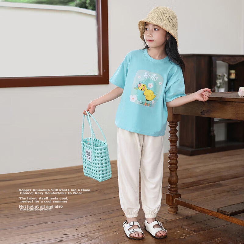 JD Jing Zao LUSON Chen Dazhu Girls' Pants, Summer Thin Style, 2025 New Versatile Casual Joggers, Children's Mosquito-Proof Pants - Image 3