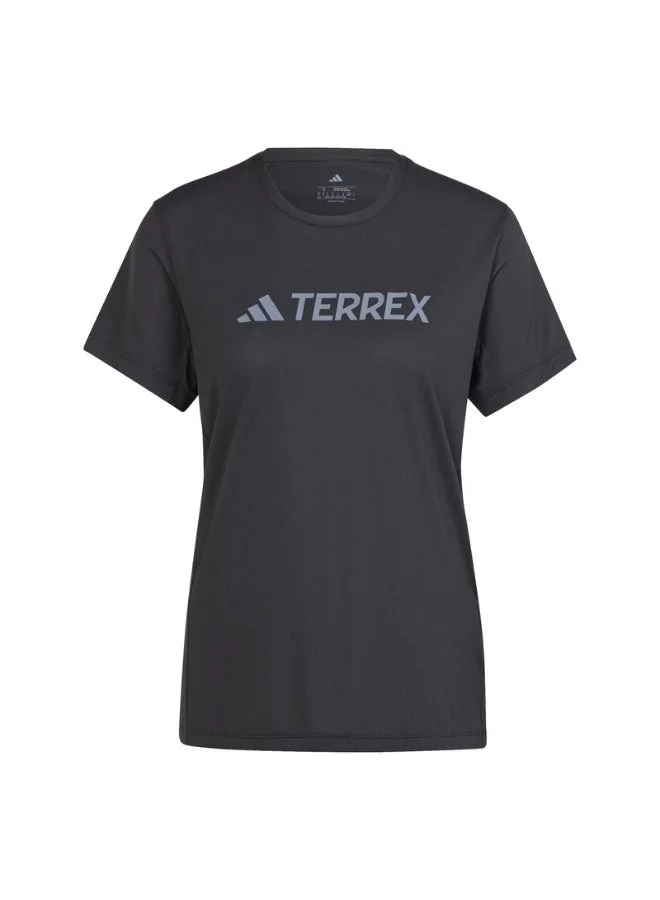 اديداس تيشيرت تقني بشعار   للنساء بأكمام قصيرة أسود