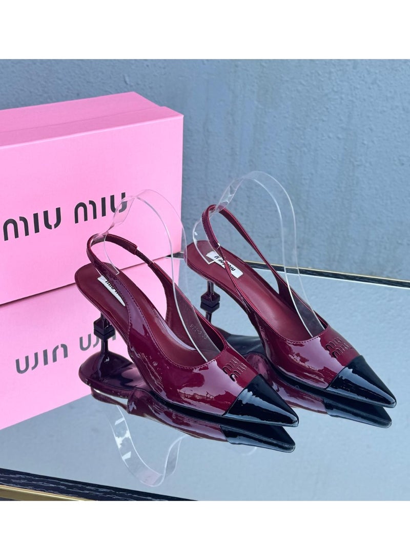 مياو مياو صندل ميو ميو اللامع بكعب عالٍ - عنابي/أسود