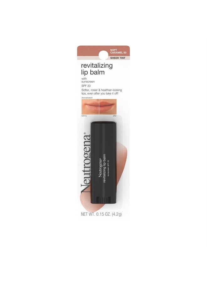 Neutrogena Revitalizing and Moisturizing Tinted Lip Balm with Sun Protective Broad Spectrum SPF 20 Sunscreen, Lip Soothing Balm with a Sheer Tint in Color Soft Caramel 50,.15 oz - Image 1