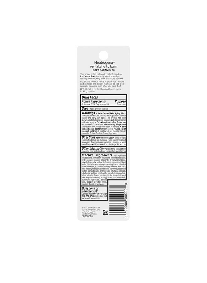 Neutrogena Revitalizing and Moisturizing Tinted Lip Balm with Sun Protective Broad Spectrum SPF 20 Sunscreen, Lip Soothing Balm with a Sheer Tint in Color Soft Caramel 50,.15 oz - Image 4