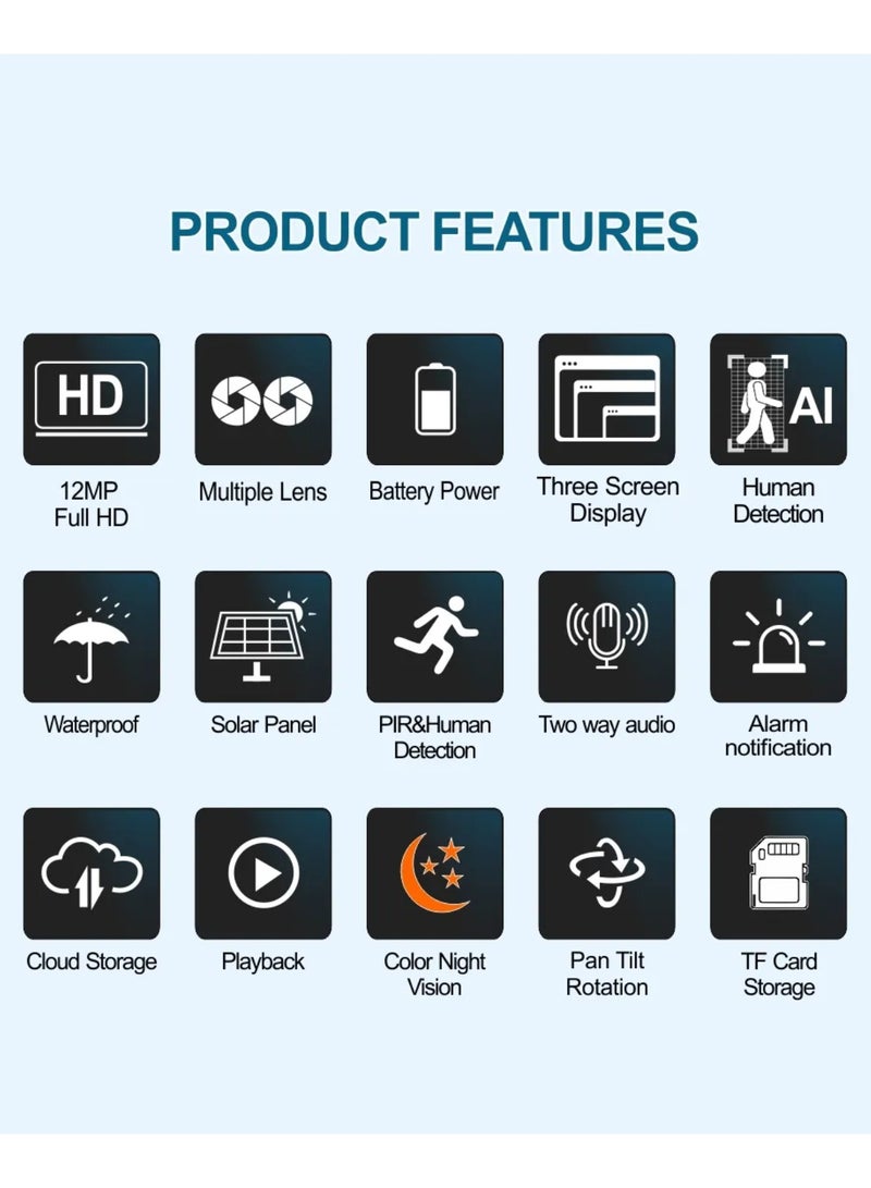 DIGI CORE Dual HD Lens Camera Outdoor Security Camera System 4K Camera For Home & Indoor-Outdoor IP Cameras (SIM Internet Working Only) With Different Modes 360 Wireless Camera With App Control Built-In Microphone And Speaker Waterproof Camera Human Detection Solar Security Cameras Motion Detection 4G IP66 Waterproof Camera With 64GB SD Card Ai Solar Camera 2 In 1 Warm Full-Color SPM-T Series - Image 3