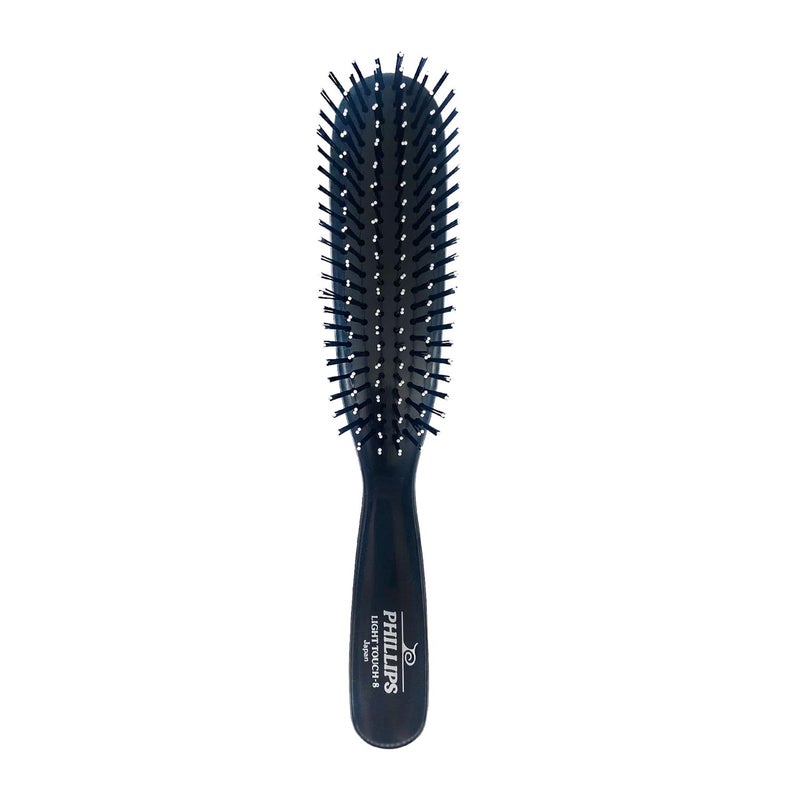 Phillips Brush Co Light Touch 8 Hair Brush  Twin Beaded Nylon Bristles Black Hairbrush for Styling Detangling Professional  At Home Use