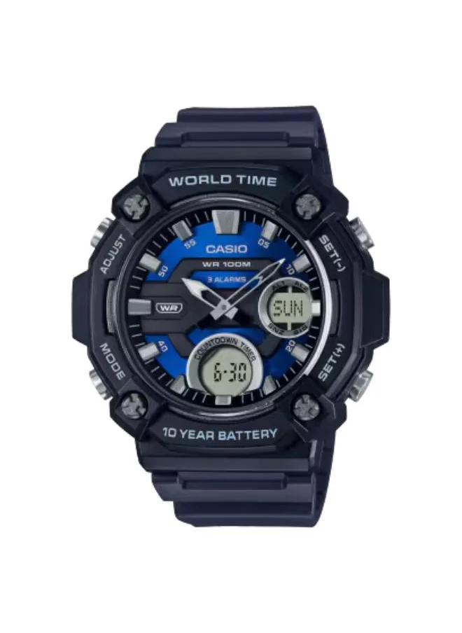 كاسيو Men's Analog-Digital Display Watch With Blue Resin Strap - AEQ-120W-2AVDF