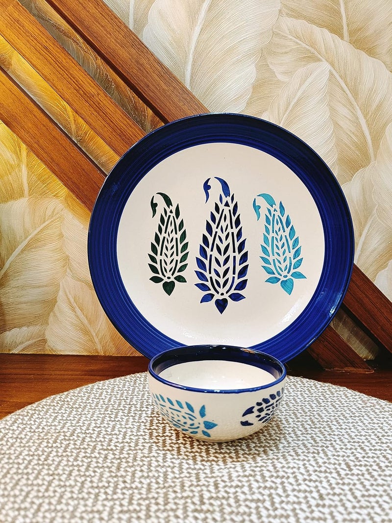 Caffeine Ceramic Handmade Blue Boota Combo Dinner Set (Set of 2) - Image 1