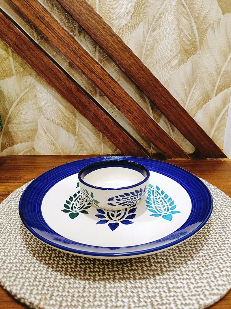 Caffeine Ceramic Handmade Blue Boota Combo Dinner Set (Set of 2) - Image 2