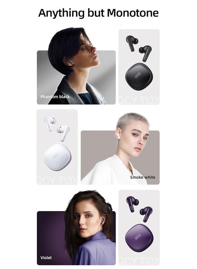 QCY T13X Wireless Earbuds , Active Noise Cancellation Bluetooth Earphones, ANC Levels Transparency Mode EQ Settings , IPX5 Waterproof - White - Image 2