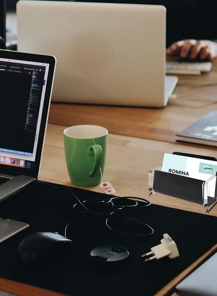 SYOSI Business Card Holder, Acrylic Business Card Holder for Office Desk, Transparent Business Card Display Holder, 1 Slot Holds About 30-50 Cards, Modern Organizer for Office Study Countertop, Desk (Black) - Image 4