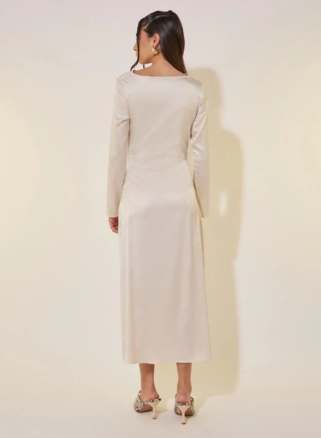 Take Two Jacquard Cowl Neck A-line Midi Dress