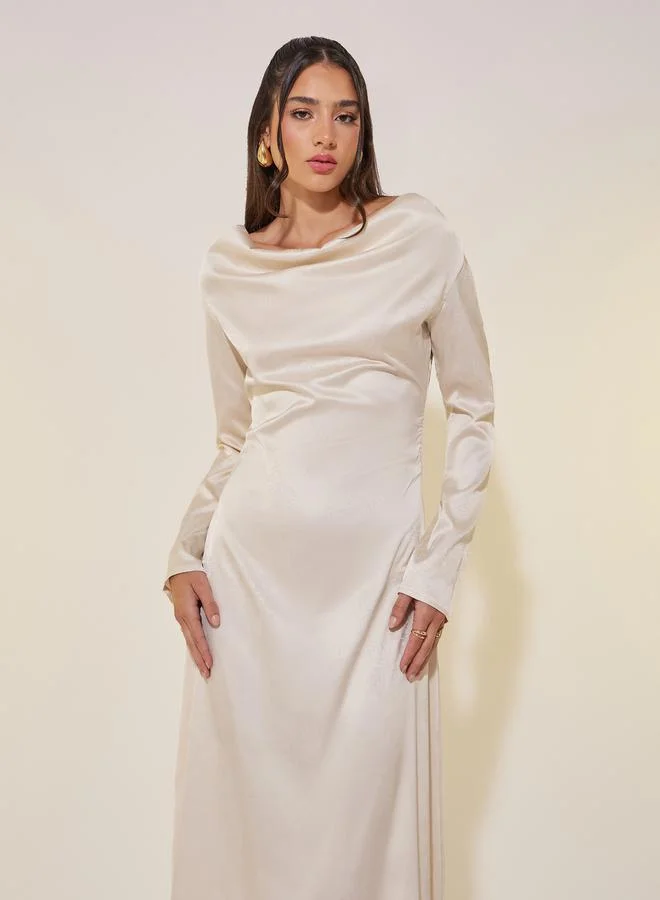 Take Two Jacquard Cowl Neck A-line Midi Dress