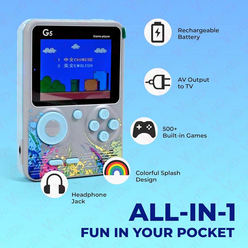 VikriDa صندوق ألعاب ريترو للأطفال G5 500 في 1 للاعبين 2، جهاز ألعاب كلاسيكي محمول يمكن تشغيله على التلفاز | مع جهاز تحكم عن بعد G5 يدوي للألعاب - متعدد الألوان - Image 3